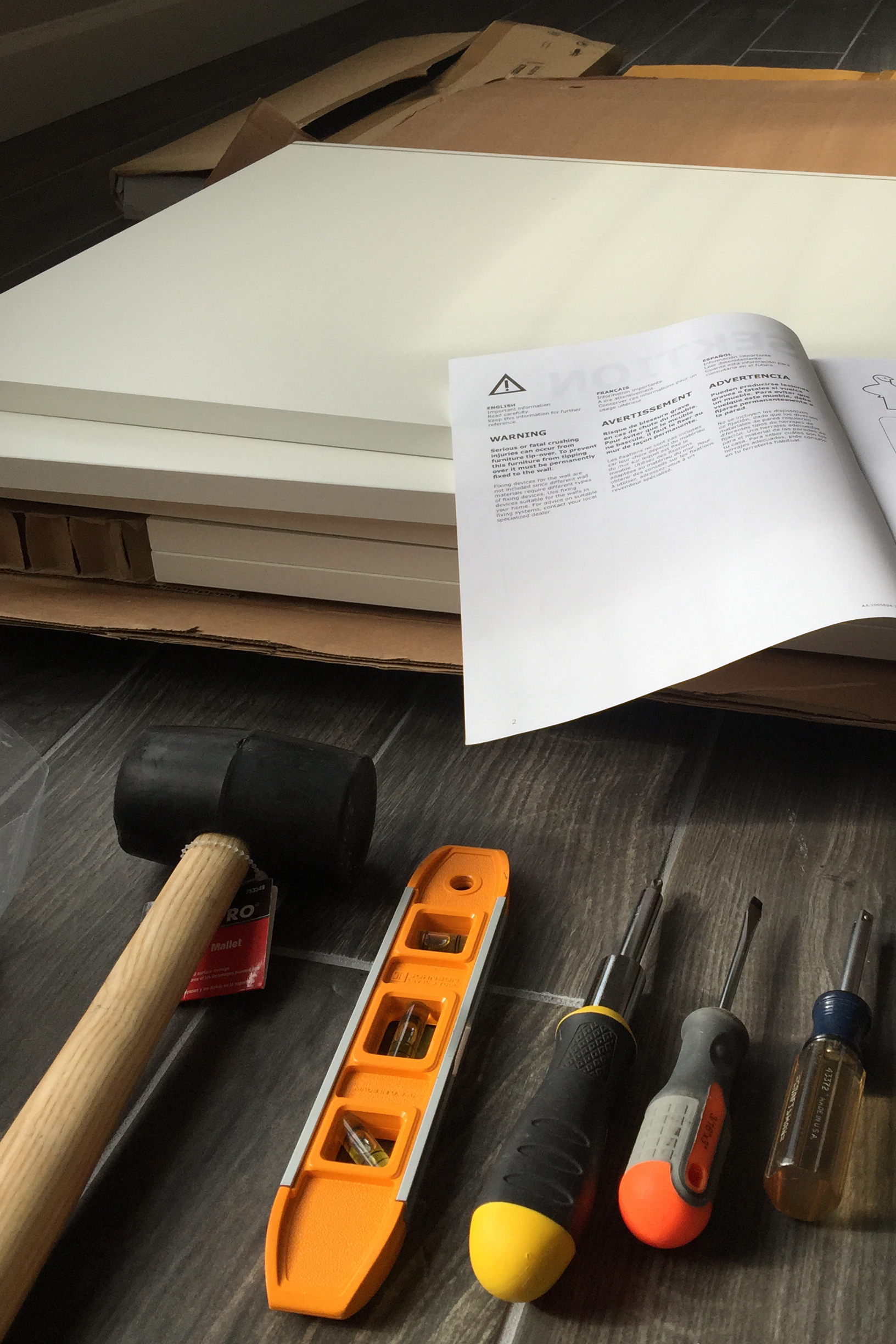 tools and an instruction sheet